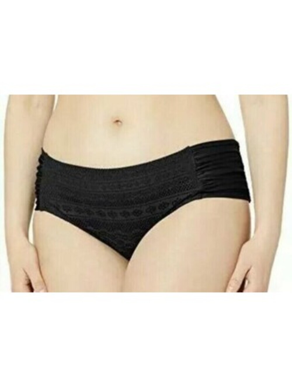 BECCA Womens Plus Size Crochet Side Tab Bikini Bottoms Black Size 0X